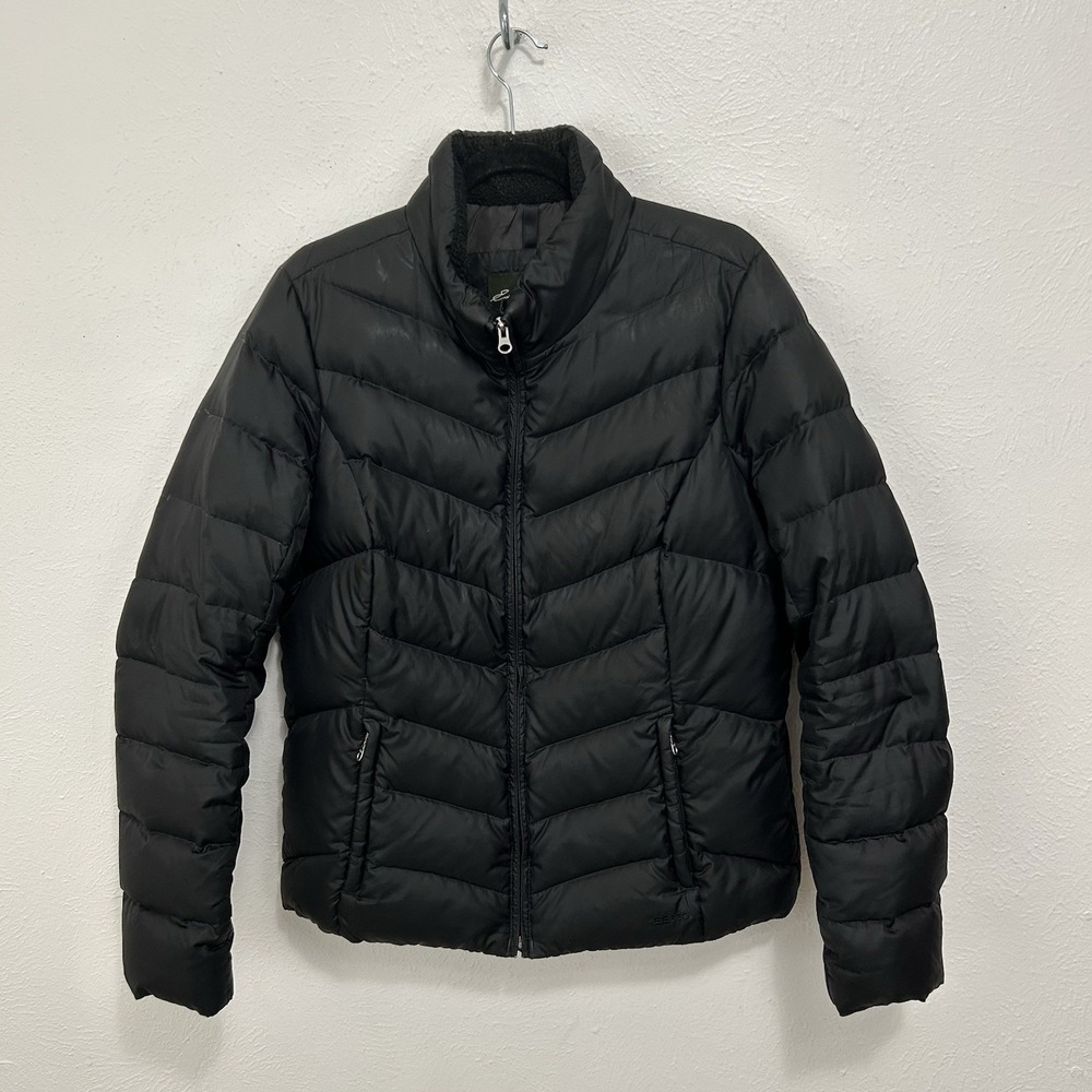 Eddie Bauer Women's Jacket Black EB550 Down Puffer Sz TL Zip Lightweight Warm